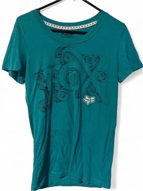 y2k Fox Teal, White, and Black Logo Tee